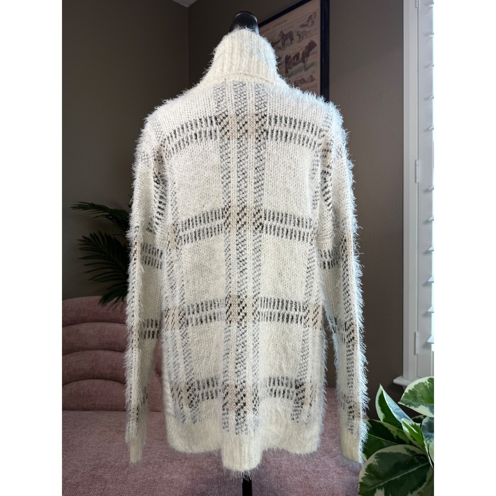 NWT Sanctuary White Check Plaid Fuzzy Knit Turtleneck Sweater Womens Small - Picture 2 of 9